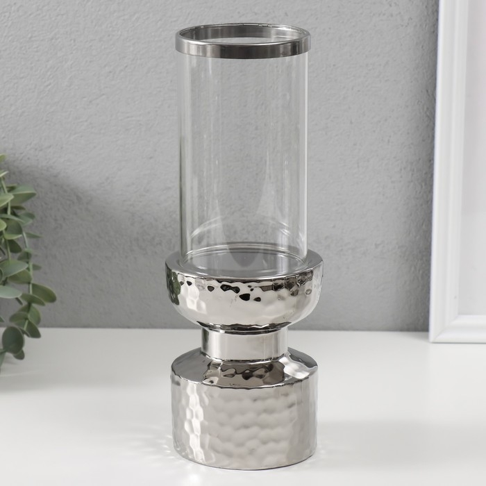 Подсвечник керамика, стекло на 1 свечу Подсвечник керамика, стекло на 1 свечу "Омут" d=8 см серебро 9,5х9,5х26 см