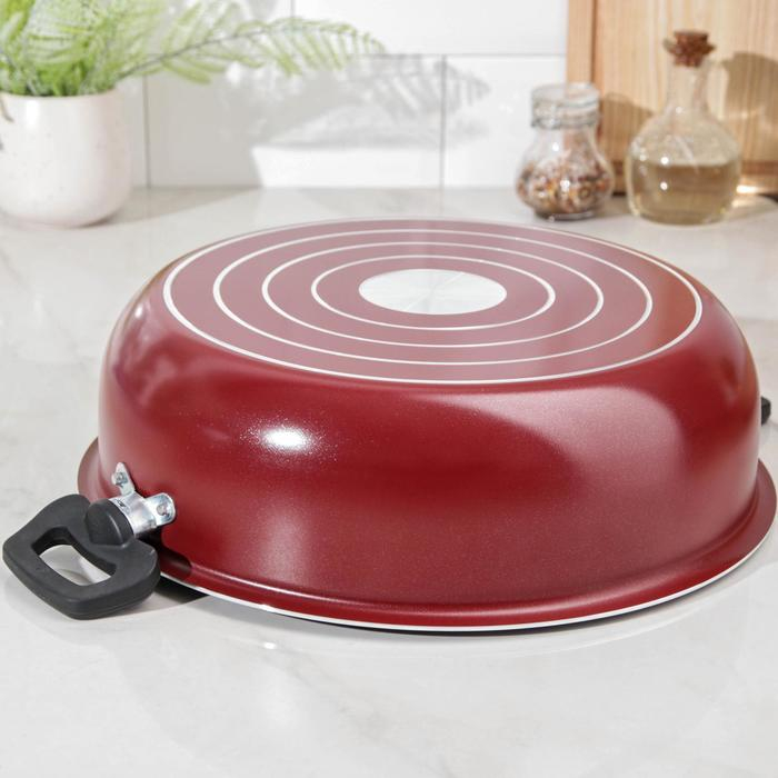 Жаровня-сковорода &laquo;Эксперт&raquo;, 4 л, d=28 см, стеклянная крышка, антипригарное покрытие, цвет бордовый