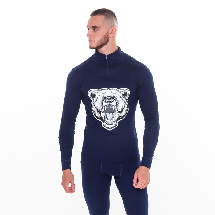 Термобельё мужское НАЧЁС (фуфайка, кальсоны) принт медведь, цвет тёмно-синий, размер 54