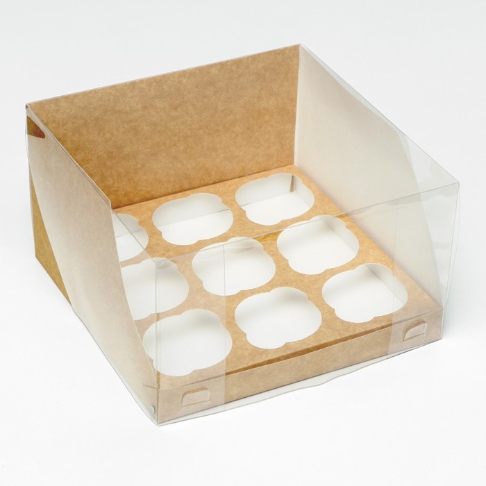 Коробка для 9 капкейков крафт 23,5 x 23 x 14 Коробка для 9 капкейков крафт 23,5 x 23 x 14