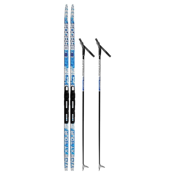 Комплект лыжный: пластиковые лыжи 170 см без насечек, стеклопластиковые палки 130 см, крепления SNS, цвета МИКС Комплект лыжный: пластиковые лыжи 170 см без насечек, стеклопластиковые палки 130 см, крепления SNS, цвета МИКС