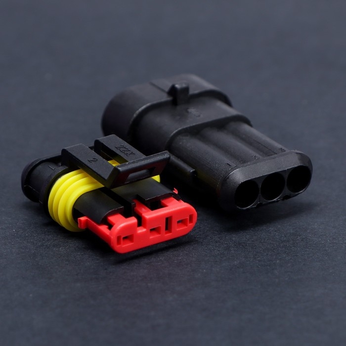 Разъем автомобильный, герметичный штекер-гнездо DJ7031-1.5-11/21 3 контакта, набор 2 шт Разъем автомобильный, герметичный штекер-гнездо DJ7031-1.5-11/21 3 контакта, набор 2 шт