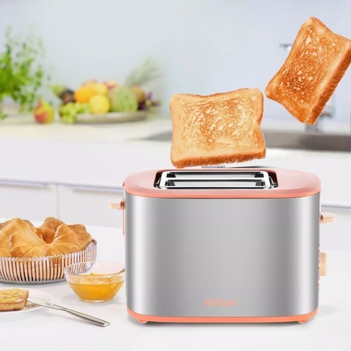 Тостер Kitfort КТ-6216, 980 Вт, 7 режимов прожарки, 2 тоста, металлик/оранж