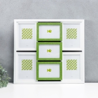 Фоторамка пластик на 7 фото "KRUZO", цв. белый с зелеными вставками