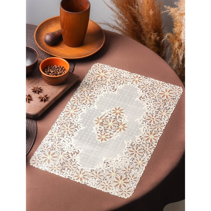 Салфетка ажурная для стола «Лютики», 45×30 см , цвет бежево-коричневый Салфетка ажурная для стола «Лютики», 45×30 см , цвет бежево-коричневый