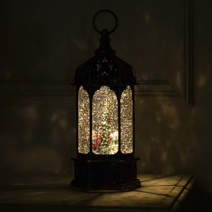 Светодиодная фигура &laquo;Фонарь с детьми и ёлкой&raquo; 13 &times; 28.5 &times; 12 см, пластик, батарейки ААх3 (не в комплекте), USB, свечение тёплое белое