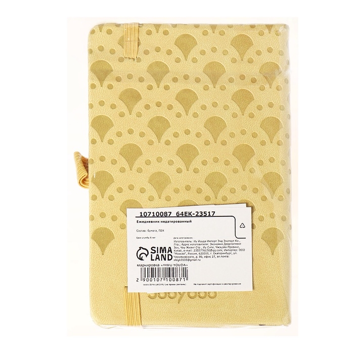 Ежедневник недатированный, формат А6, 100 листов, в клетку, обложка кожзам, на резинке, бежевый