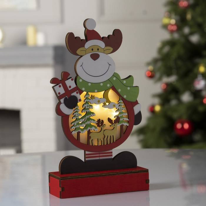 Светодиодная фигура &laquo;Олень&raquo; 13 &times; 24 &times; 5 см, дерево, батарейки ААх2 (не в комплекте), свечение тёплое белое