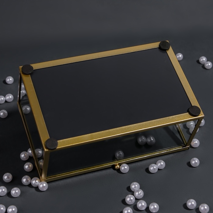 Органайзер для хранения &laquo;MOUNTAINS&raquo;, с крышкой, стеклянный, с зеркальным дном, 1 секция, 17 &times; 10,5 &times; 7 см, цвет прозрачный/медный