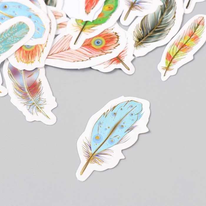 Наклейки для творчества Наклейки для творчества "Пёрышки" тиснение золото набор 48 шт 9х7х0,8 см