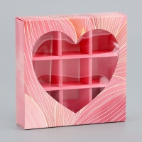 Коробка для конфет с обечайкой 9 шт "Сердце", 13,7 х 13,7 х 3,5 см. Кондитерская упаковка
