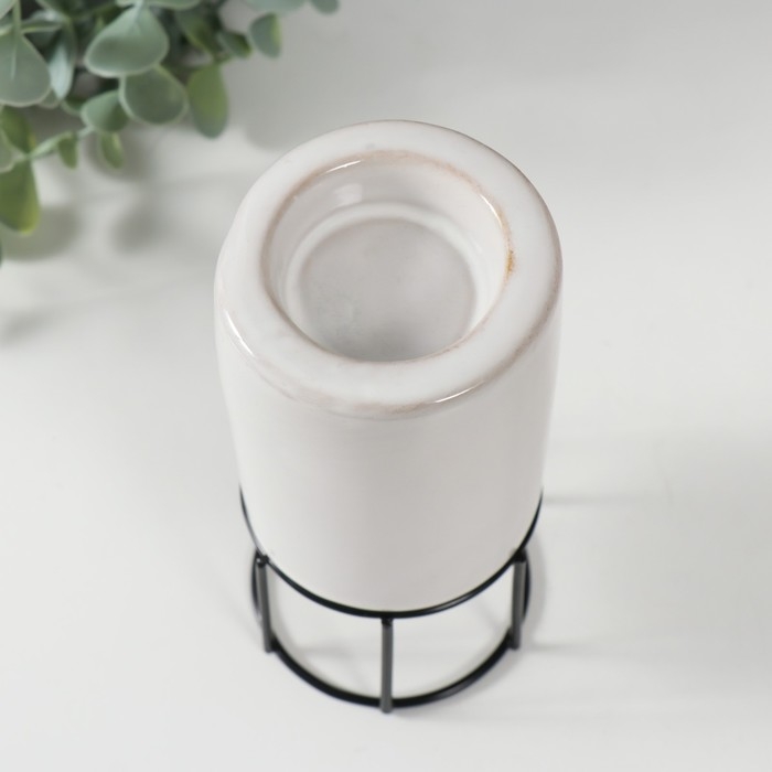 Подсвечник керамика, металл на 1 свечу "Столбик" белый с чёрным 7,4х7,4х15,3 см