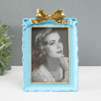 Фоторамка полистоун 10х15 см "Золотой бант" голубая 20х13,5х3 см