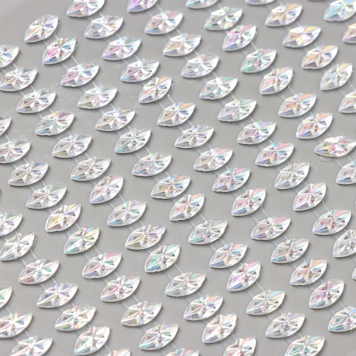 Наклейка пластик стразы "Капли" серебро 15х9 см