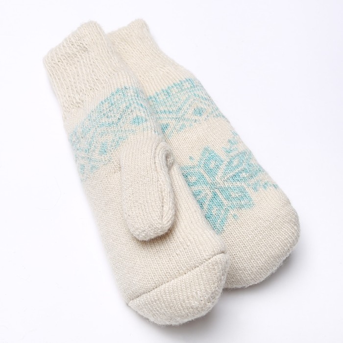 Новый год. Варежки женские шерстяные &laquo;Снежинка&raquo;, цвет белый, размер 20-22