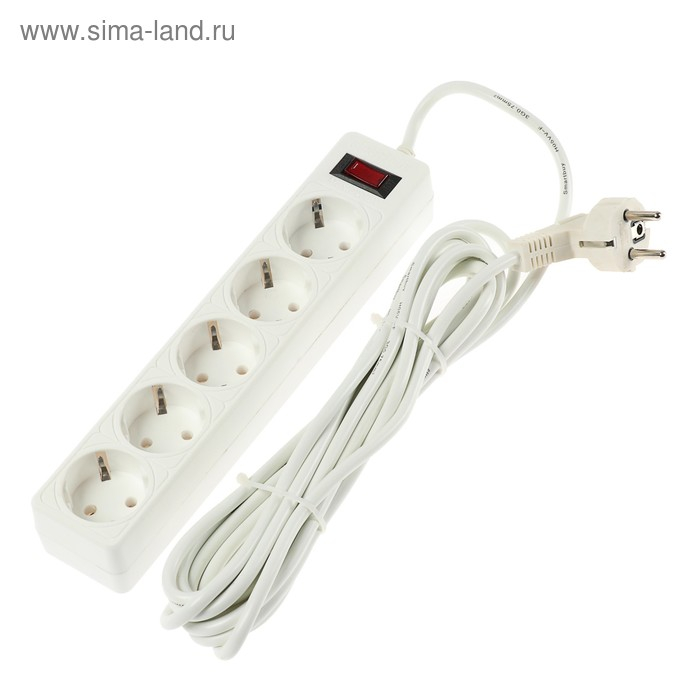 Сетевой фильтр Smartbuy, 5 розеток, 5 м, 10 А, 2200 Вт, с з/к, белый