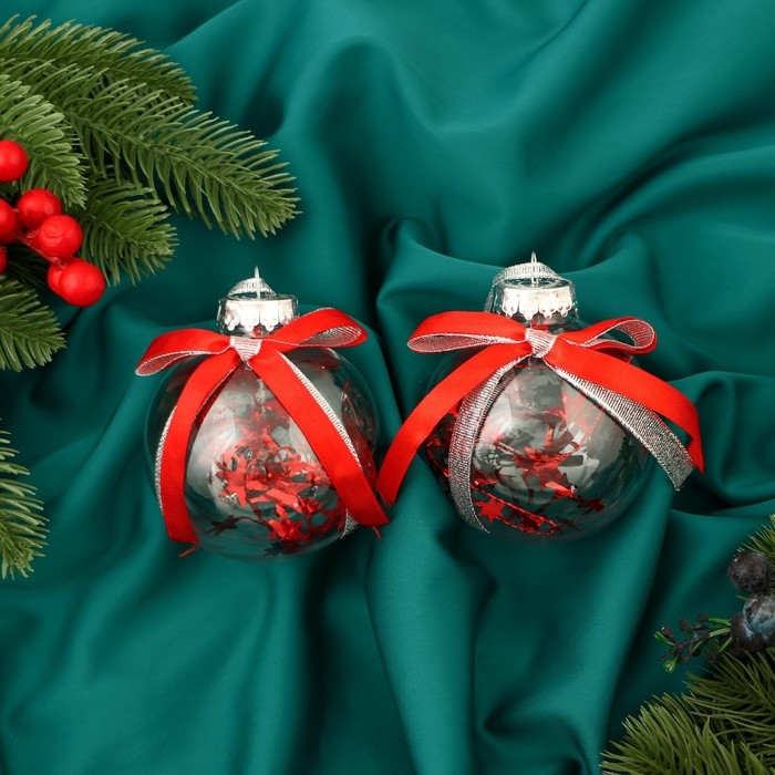 Набор шаров пластик d-8 см, 2 шт Набор шаров пластик d-8 см, 2 шт "Фиеста" звёзды, красный