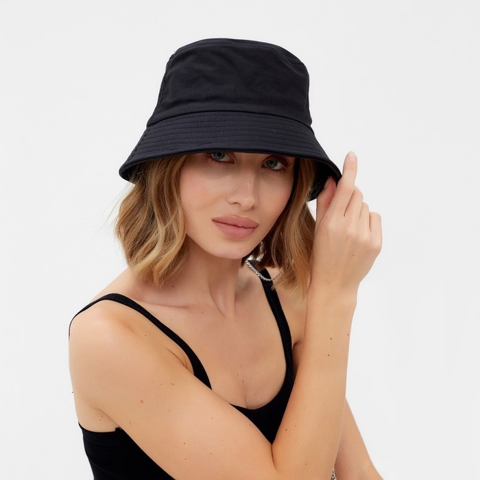 Панама женская MINAKU с цепочкой, цвет черный, р-р 56--58