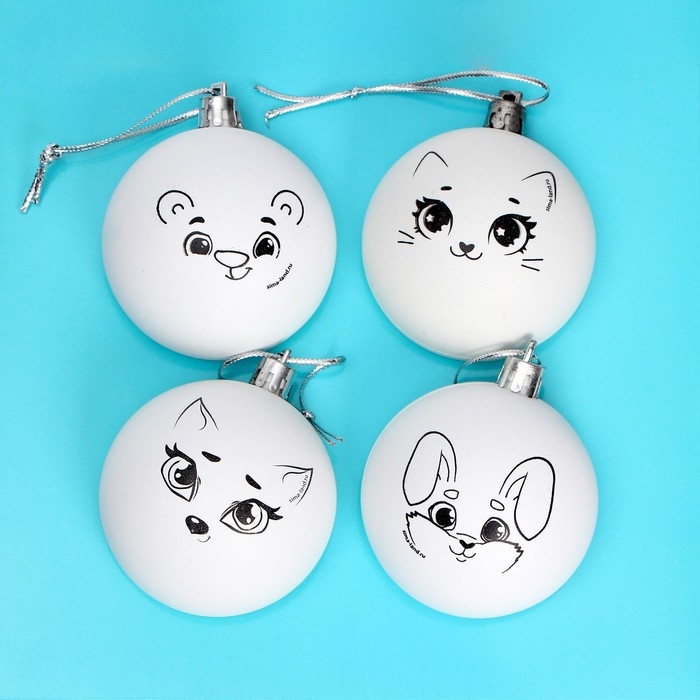 Ёлочные шары под раскраску на новый год &laquo;Чудесного Нового года&raquo;, 4 шт, d=5.5 см, новогодний набор для творчества