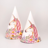 Набор бумажной посуды одноразовый Единорог с цветами», 6 тарелок, 1 гирлянда, 6 стаканов, 6 колпаков Набор бумажной посуды одноразовый Единорог с цветами», 6 тарелок, 1 гирлянда, 6 стаканов, 6 колпаков