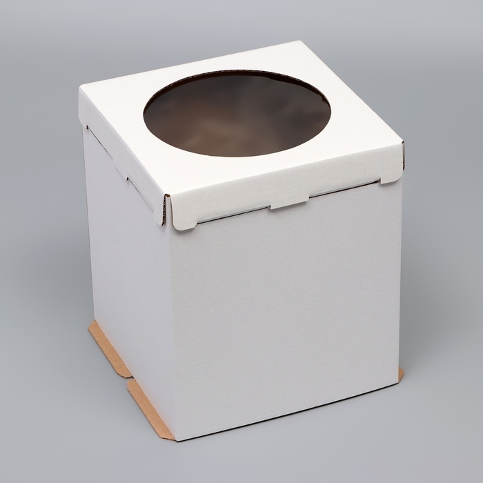 Коробка под торт с окном, Коробка под торт с окном, "Круг", белая, 26 х 26 х 30 см