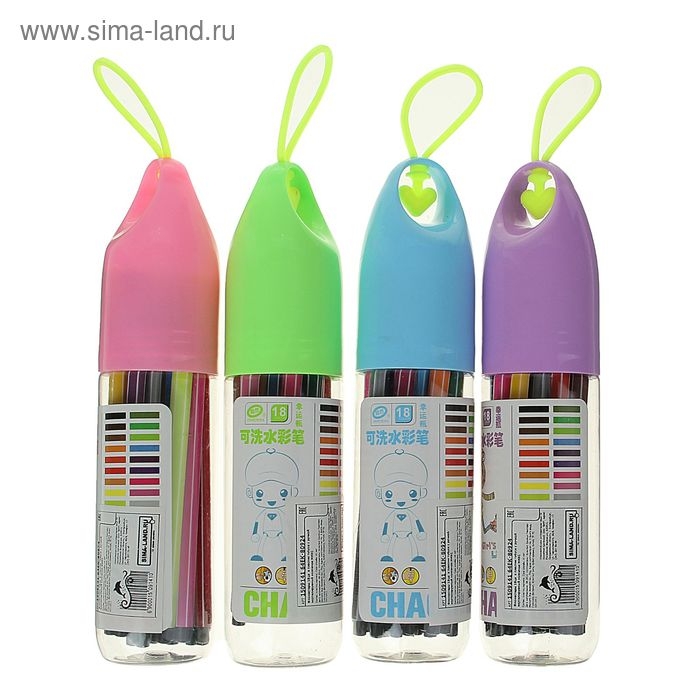 Фломастеры, 18 цветов, в пластиковом тубусе с ручкой, вентилируемый колпачок, МИКС