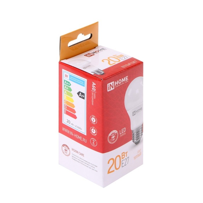 Лампа светодиодная IN HOME LED-A60-VC, Е27, 20 Вт, 230 В, 3000 К, 1900 Лм Лампа светодиодная IN HOME LED-A60-VC, Е27, 20 Вт, 230 В, 3000 К, 1900 Лм