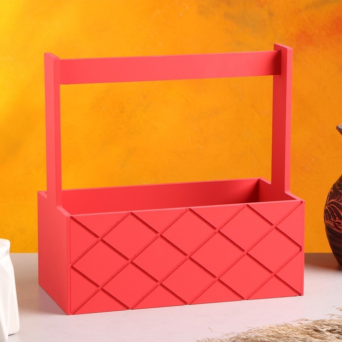 Кашпо деревянное "Эллада большая, сетка", с ручкой, красный, 25&times;12,5&times;10(25) см