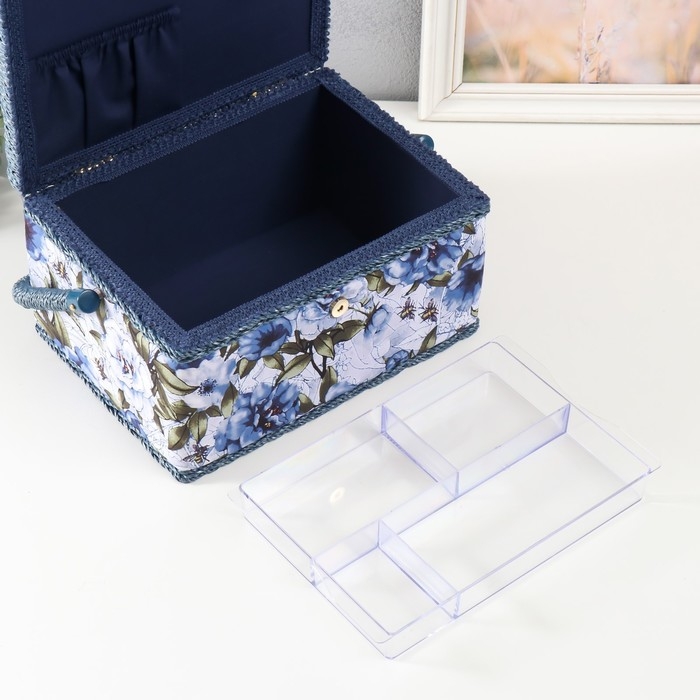 Шкатулка для рукоделия Шкатулка для рукоделия "Бело-голубые пионы" 19х26х14,5 см