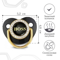 Соска - пустышка силиконовая ортодонтическая &laquo;BOSS&raquo;, от 6 мес., с колпачком, цвет черный/золото, стразы