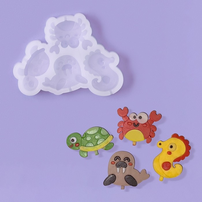 Силиконовый молд для леденцов и шоколада &laquo;Морской мир&raquo;, 9,8&times;7,5&times;1 см, цвет прозрачный