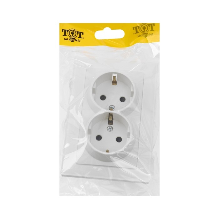 Розетка двухместная TOT Matte Glass, 16 А, скрытая, с з/к, стекло, белая