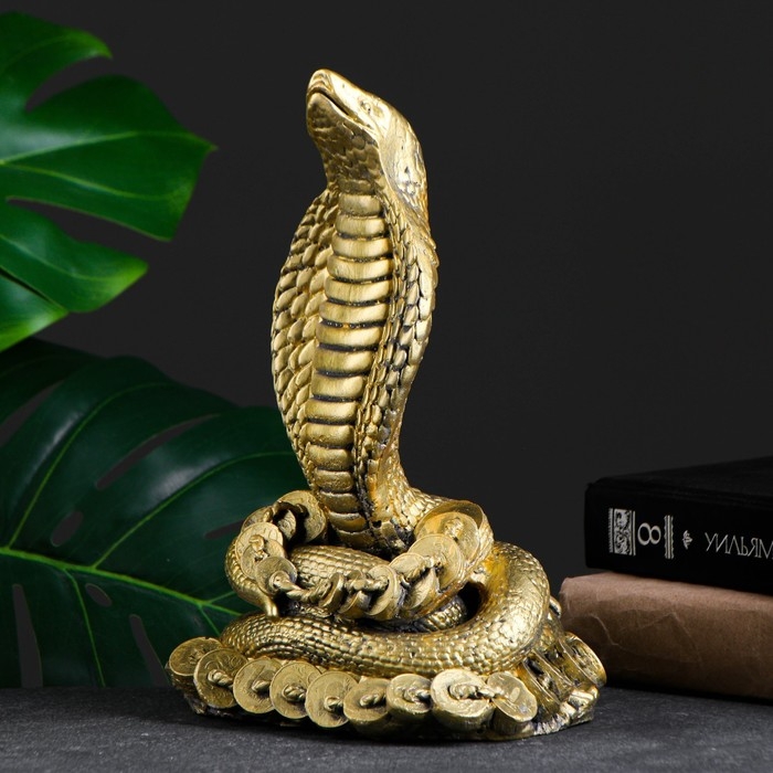 Фигура "Кобра на деньгах" золото, 26х16х10см