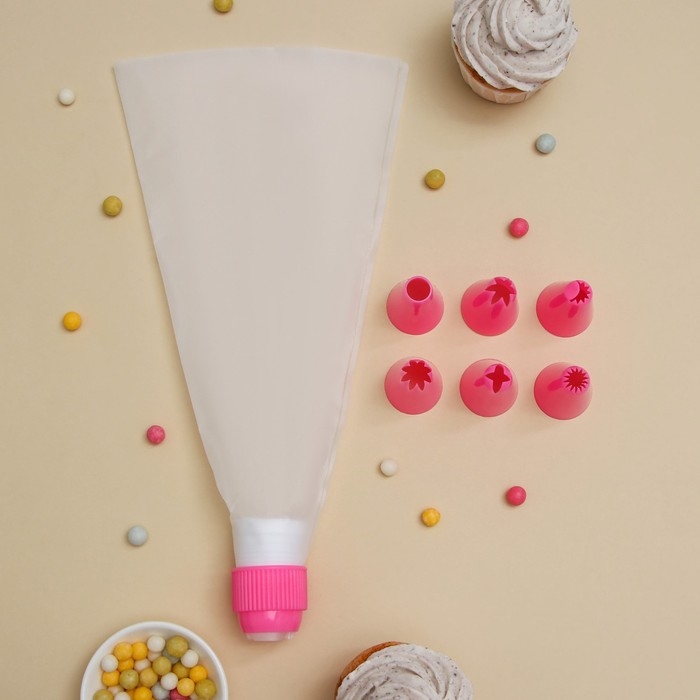 Набор кондитерский Доляна «Бирюза», 6 насадок (основание насадки 2,5 см), 29×19×3,5 см, насадки и цвет МИКС Набор кондитерский Доляна «Бирюза», 6 насадок (основание насадки 2,5 см), 29×19×3,5 см, насадки и цвет МИКС