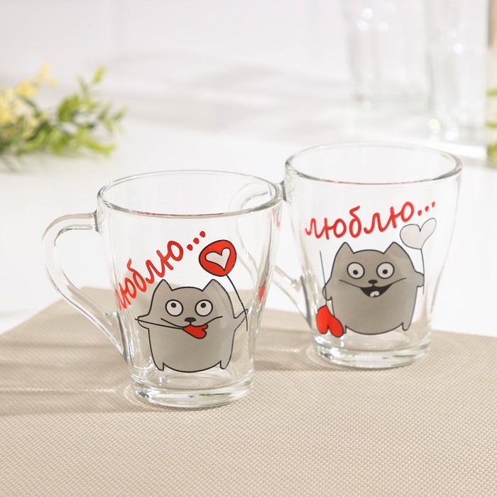 Набор кружек «Люблю», 250 мл, 2 шт, рисунок МИКС Набор кружек «Люблю», 250 мл, 2 шт, рисунок МИКС