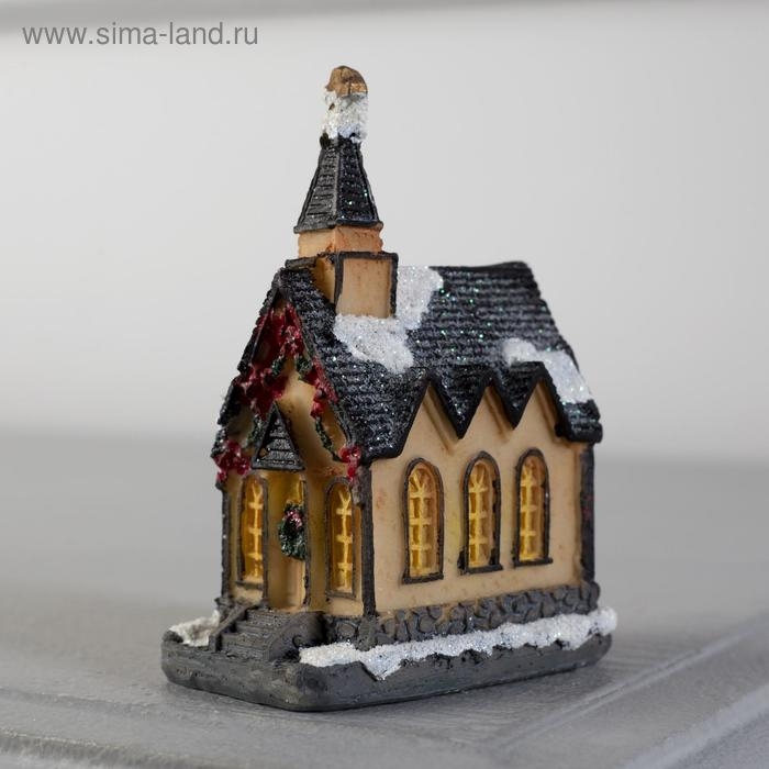 Светодиодная фигура &laquo;Дом с башней&raquo; 4.5&times; 8.5 &times; 6 см, керамика, батарейки AG13х2 ( в комплекте), свечение тёплое белое