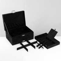 Подставка для украшений &laquo;Шкатулка&raquo; 2-х уровневая, флок, 24,5&times;17&times;12 см, цвет чёрный