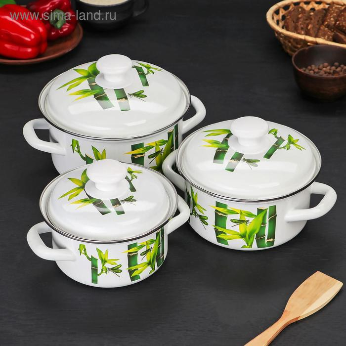 Набор эмалированных кастрюль &laquo;Бамбук&raquo;, 3 предмета: 1 л, 1,5 л, 2,3 л, индукция