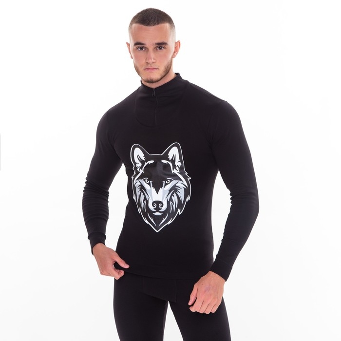 Термобельё мужское НАЧЁС (фуфайка, кальсоны) принт волк, цвет чёрный, размер 56 Термобельё мужское НАЧЁС (фуфайка, кальсоны) принт волк, цвет чёрный, размер 56