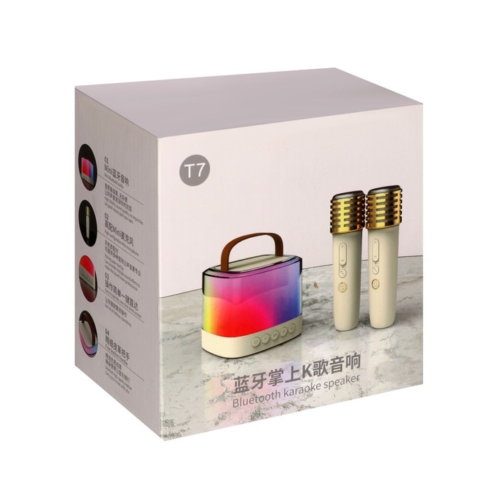 Мини караоке-система T7, 5 Вт, микрофон, 1800/800мАч, Jack 3.5, Type-С, RGB, бежевая Мини караоке-система T7, 5 Вт, микрофон, 1800/800мАч, Jack 3.5, Type-С, RGB, бежевая