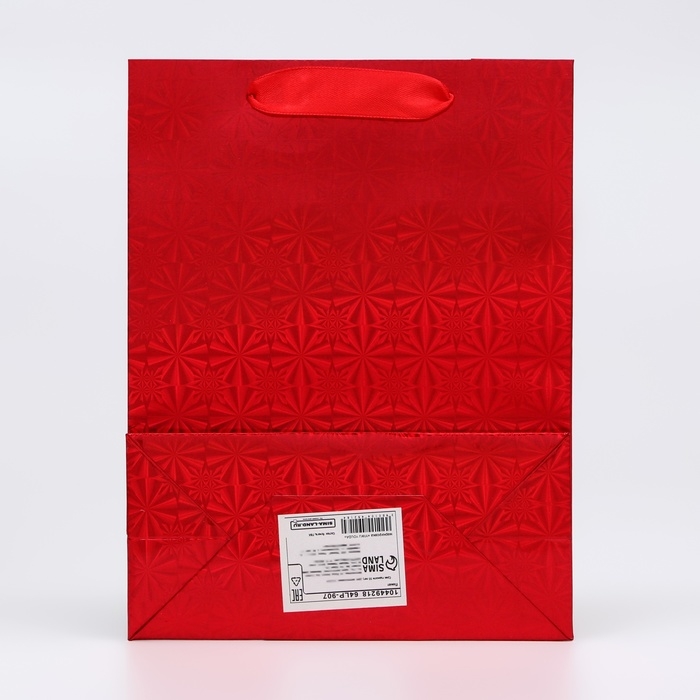 Пакет подарочный, фольгированный, упаковка, с окном Пакет подарочный, фольгированный, упаковка, с окном "Сердце", "Красный", S 23,5 х18 х 8,5 см