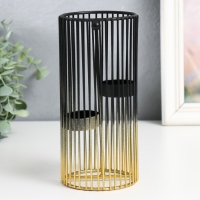 Подсвечник металл на 2 свечи "Круглая клетка" золотисто-чёрный 9,5х9,5х20 см