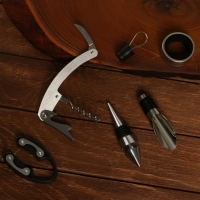 Винный набор: штопор, аэратор, каплеулавливатель, пробка для бутылки вина и нож для фольги «Идеального вечера». Винный набор: штопор, аэратор, каплеулавливатель, пробка для бутылки вина и нож для фольги «Идеального вечера».