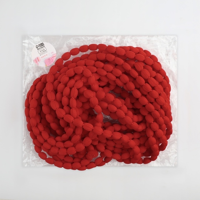 Тесьма декоративная с помпонами, 7 мм, 9,1 &plusmn; 0,5 м, цвет красный