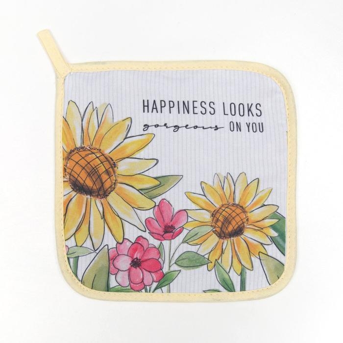 Прихватка Доляна "Подсолнухи" 17х17см габардин, 35% хлопок, 65% п/э, ватин 250г/м2
