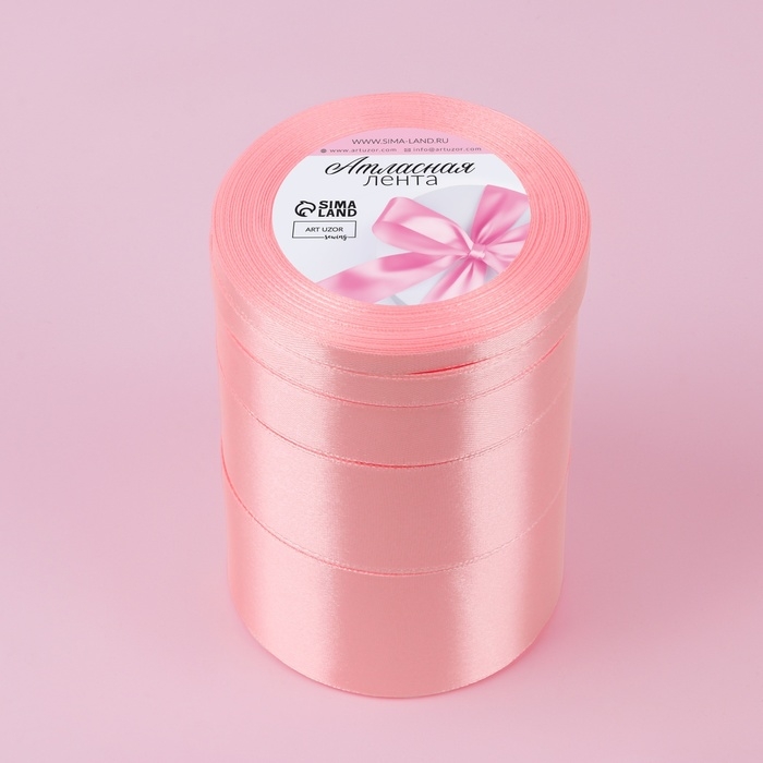 Набор атласных лент, 5 шт, размер лент: 6/10/20/40/50 мм × 23 ± 1 м, цвет розовый Набор атласных лент, 5 шт, размер лент: 6/10/20/40/50 мм × 23 ± 1 м, цвет розовый