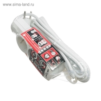 Удлинитель Duwi, 3 розетки, 3 м, 10 А, 2200 Вт, ПВС 3х0.75 мм2, с з/к, белый