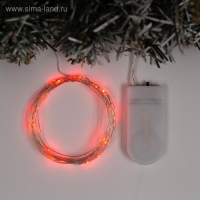 Гирлянда &laquo;Нить&raquo; 2 м роса, IP20, серебристая нить, 20 LED, батарейки CR2032х2 (в комплекте), свечение красное