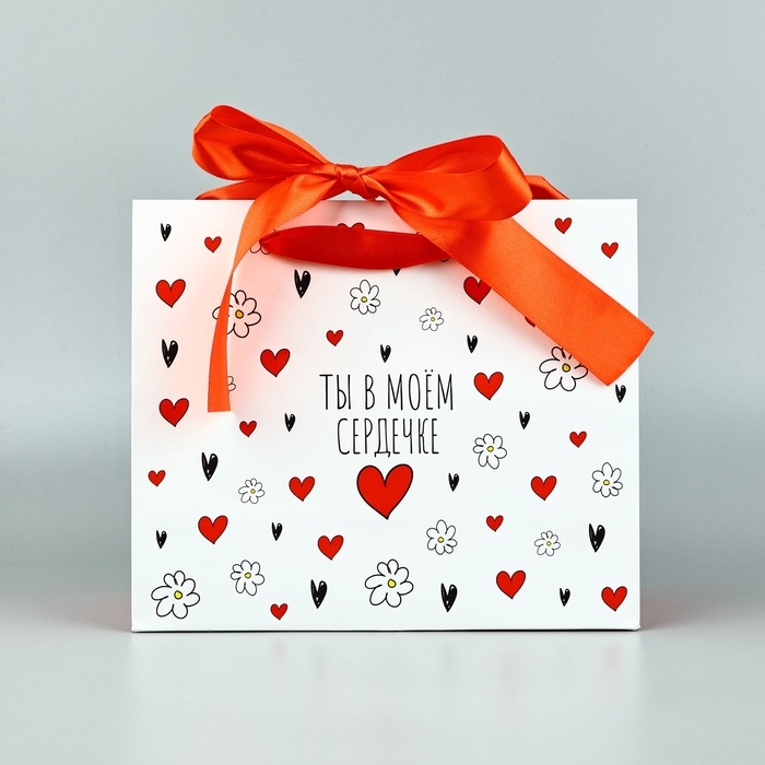 Пакет ламинированный с лентой &laquo;В сердечке&raquo;, ML 27 &times; 11,5 &times; 23 см
