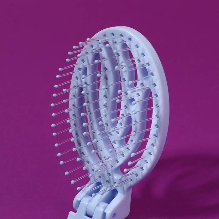 Расчёска массажная, складная, с зеркалом, 9,5 &times; 5,5 см, цвет голубой